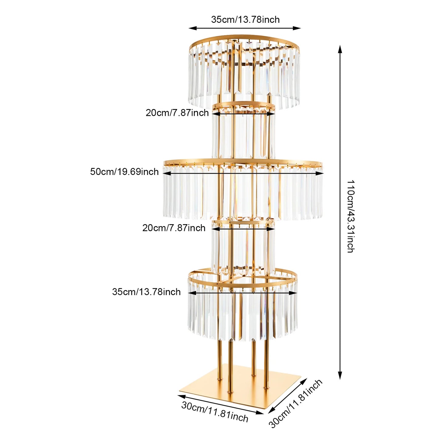 5 Tiers Wedding Flower Stand Acrylic Wedding Centerpiece with Crystal Pendants Gold/Silver for Ceremony Aisle Banquet Decoration
