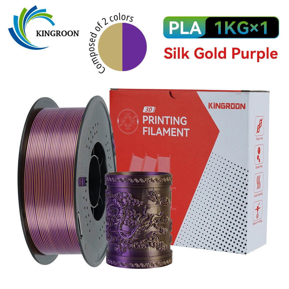 KINGROON 5KG 3KG 1KG PLA Silk 2colors Filament 1.75mm filamentos para impresora 3D High Gloss Finish Vibrant & Shiny Tangle-Free