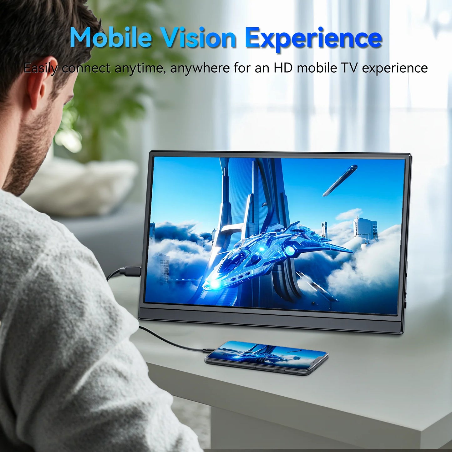 15.6 inch 60HZ Gaming Portable Monitor for Laptop ,16:9 1080P IPS Display LCD FHD External Second Computer Screen for Phone