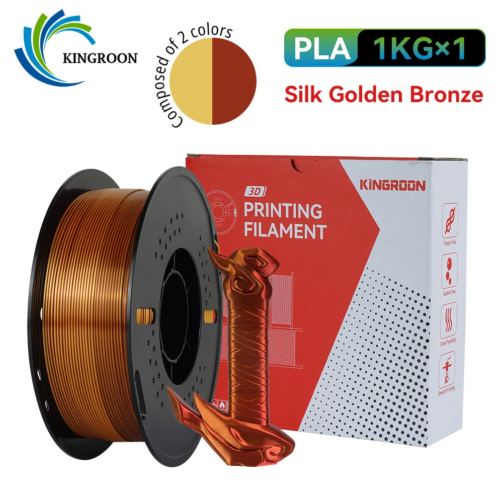 KINGROON 5KG 3KG 1KG PLA Silk 2colors Filament 1.75mm filamentos para impresora 3D High Gloss Finish Vibrant & Shiny Tangle-Free