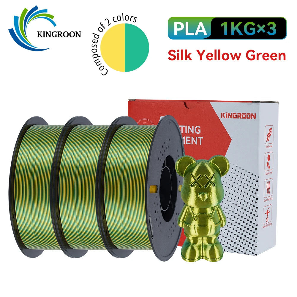 KINGROON 5KG 3KG 1KG PLA Silk 2colors Filament 1.75mm filamentos para impresora 3D High Gloss Finish Vibrant & Shiny Tangle-Free