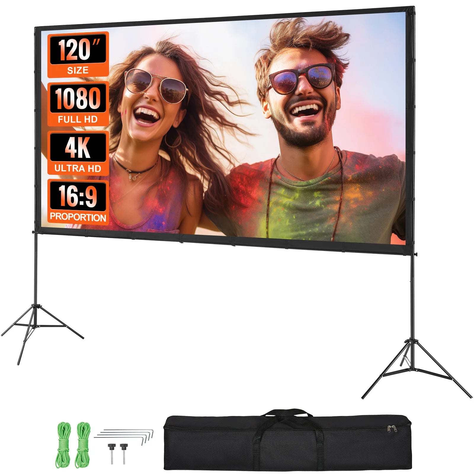 SucceBuy Projector Screen with Stand 100 120 150 inch 16:9 4K 1080 HD ...