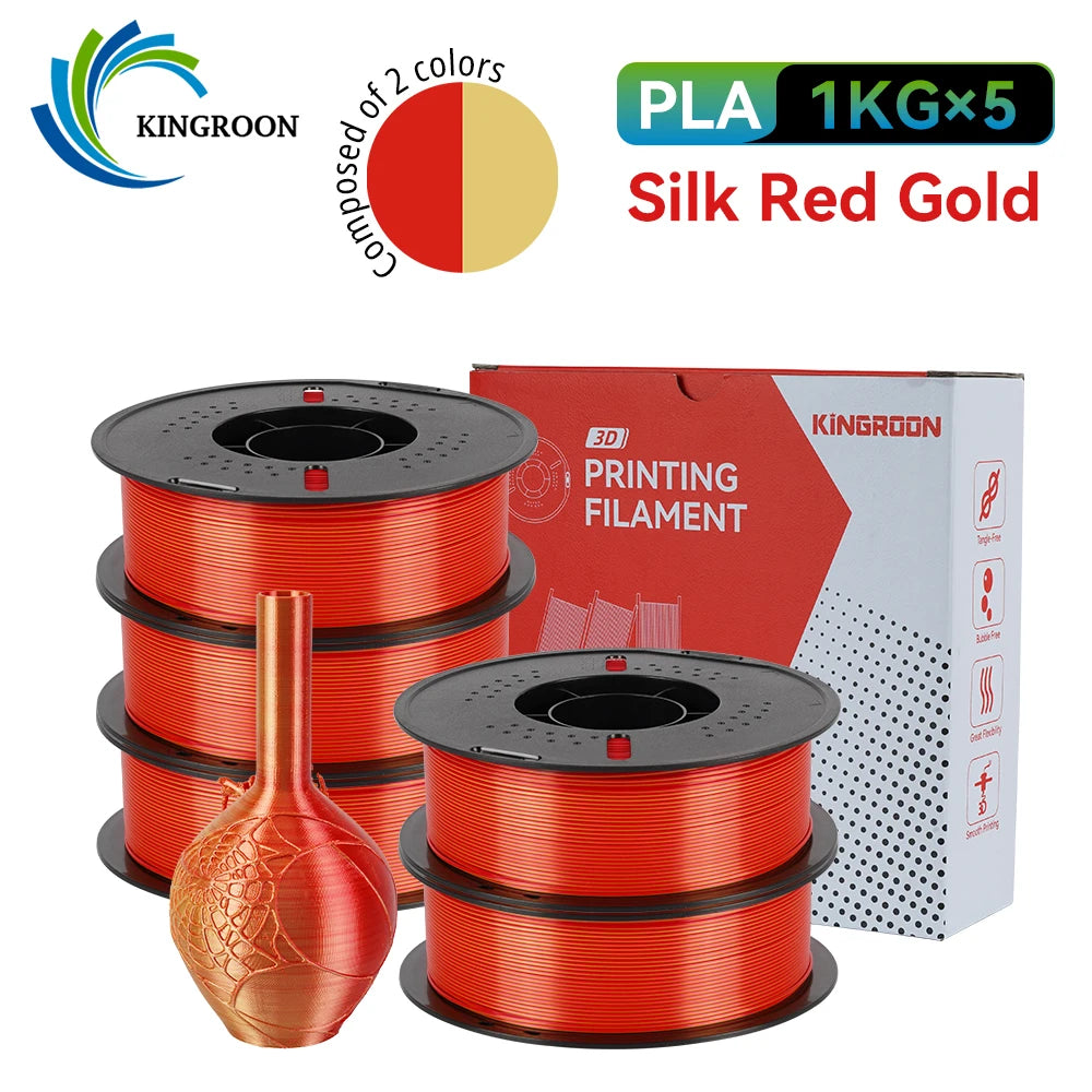 KINGROON 5KG 3KG 1KG PLA Silk 2colors Filament 1.75mm filamentos para impresora 3D High Gloss Finish Vibrant & Shiny Tangle-Free