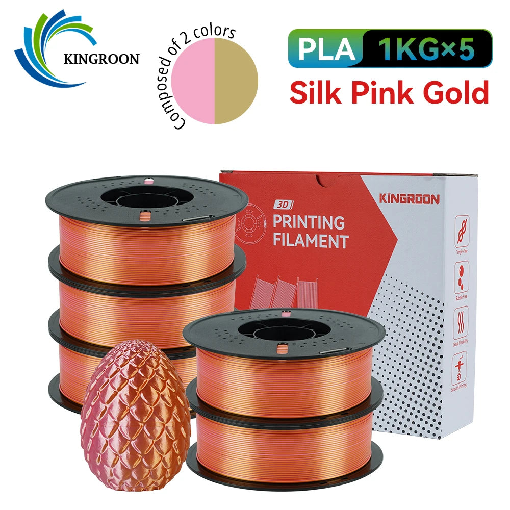 KINGROON 5KG 3KG 1KG PLA Silk 2colors Filament 1.75mm filamentos para impresora 3D High Gloss Finish Vibrant & Shiny Tangle-Free