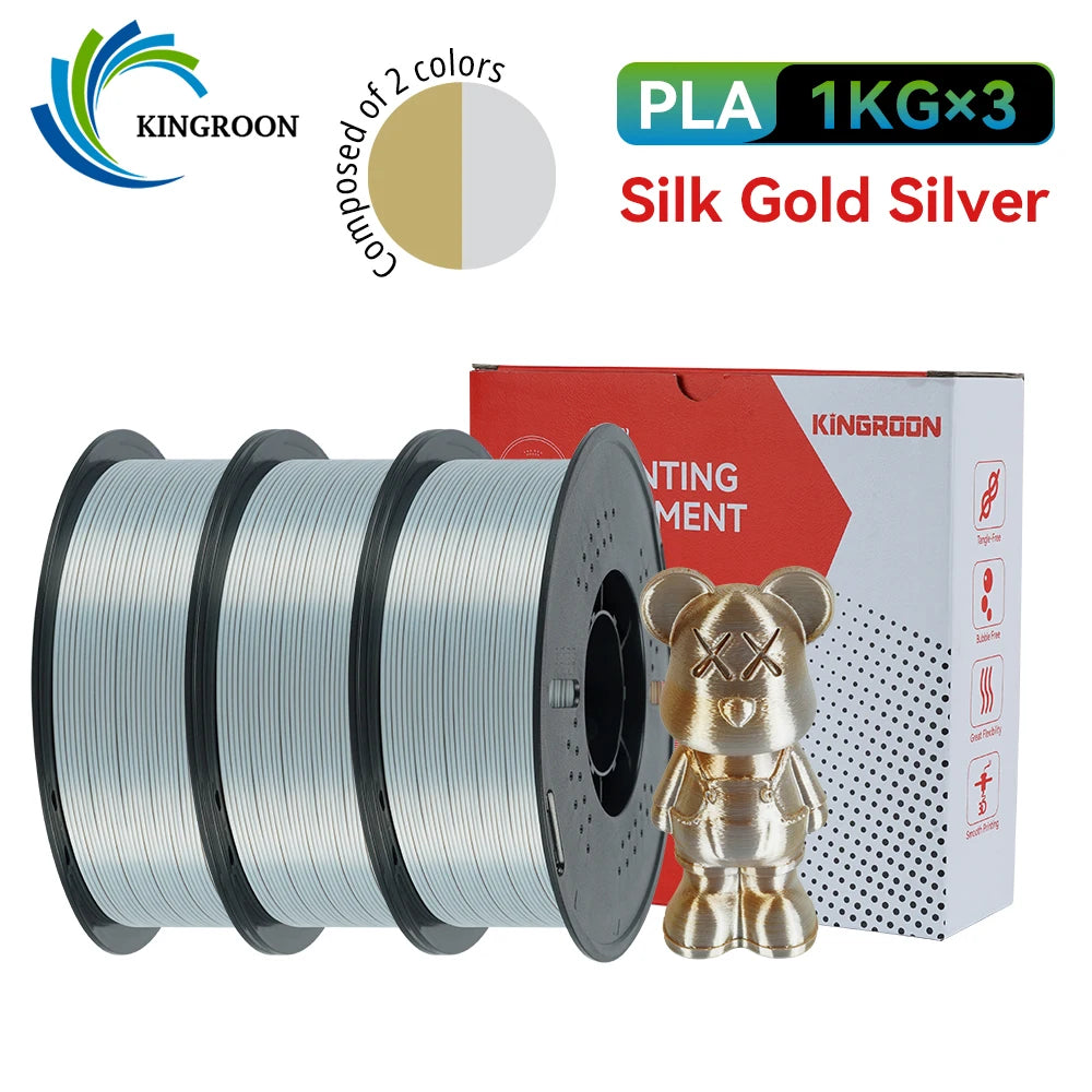KINGROON 5KG 3KG 1KG PLA Silk 2colors Filament 1.75mm filamentos para impresora 3D High Gloss Finish Vibrant & Shiny Tangle-Free