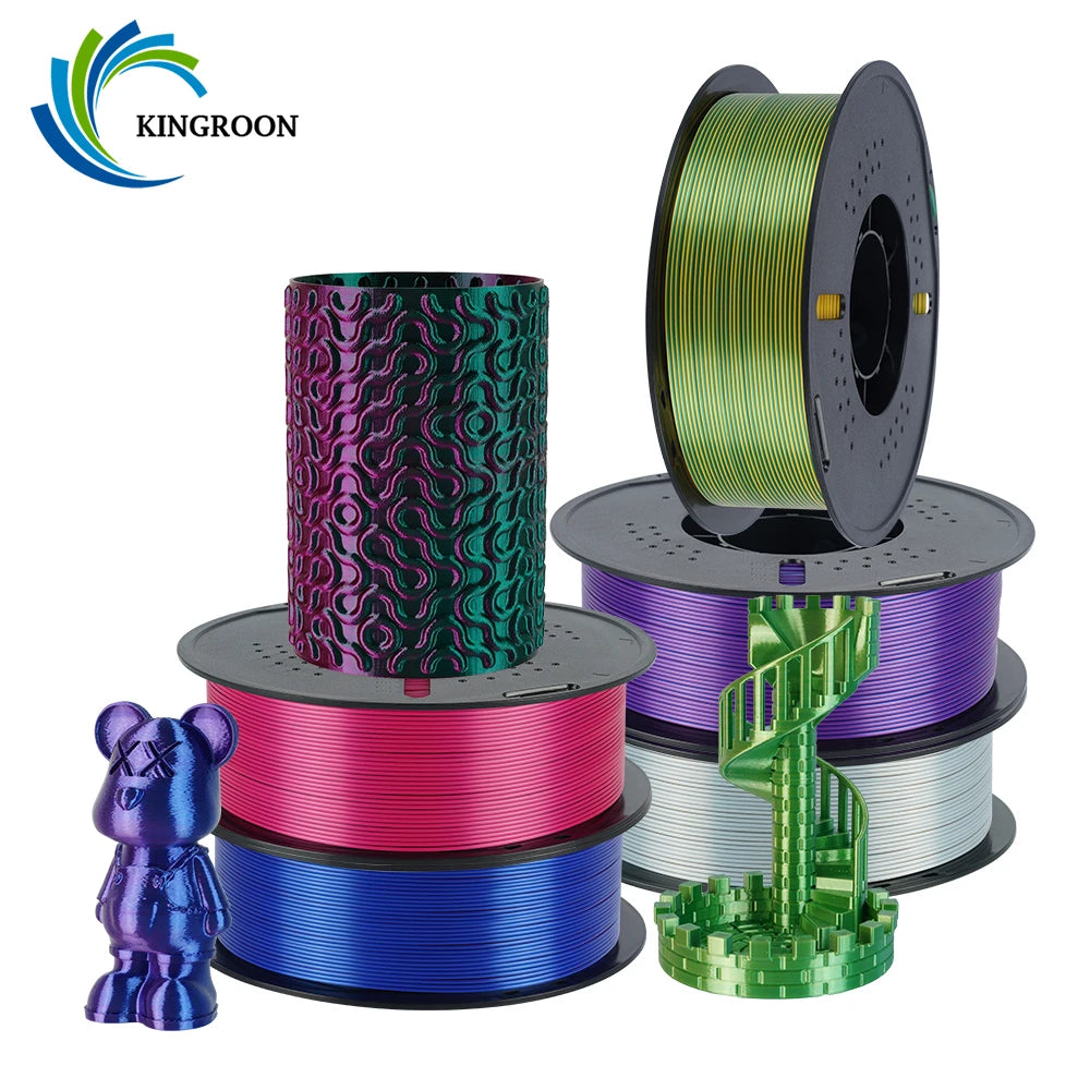 KINGROON 5KG 3KG 1KG PLA Silk 2colors Filament 1.75mm filamentos para impresora 3D High Gloss Finish Vibrant & Shiny Tangle-Free