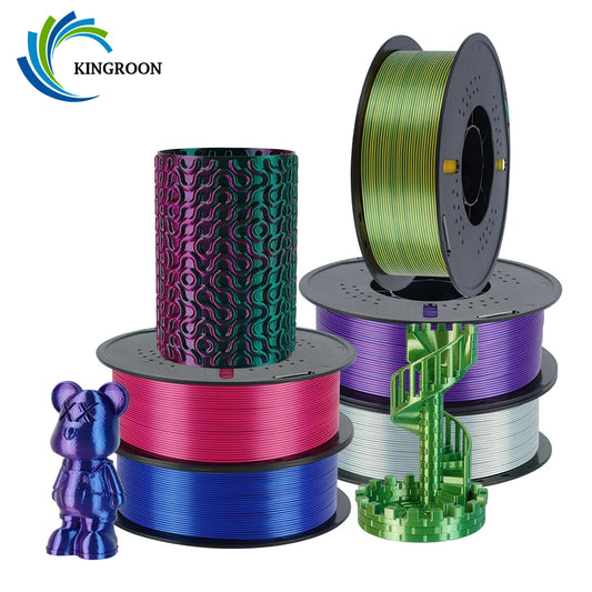 KINGROON 5KG 3KG 1KG PLA Silk 2colors Filament 1.75mm filamentos para impresora 3D High Gloss Finish Vibrant & Shiny Tangle-Free