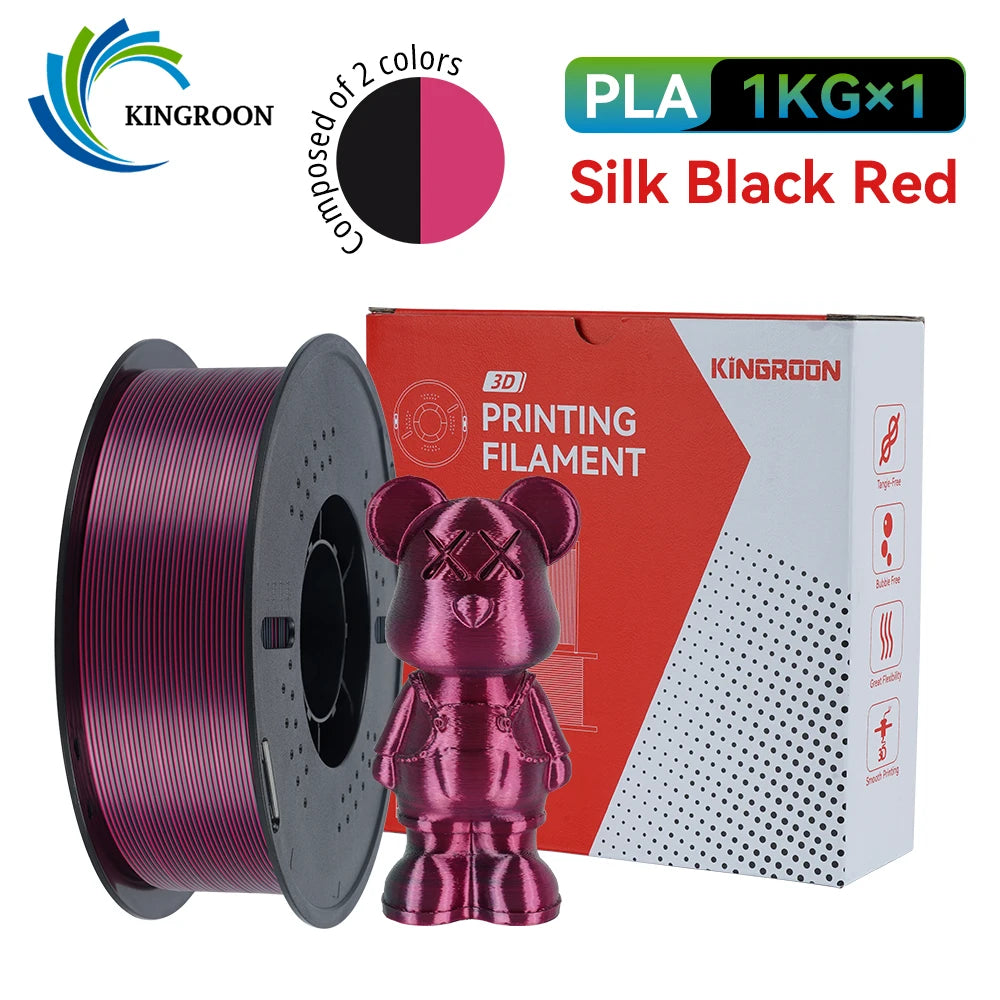 KINGROON 5KG 3KG 1KG PLA Silk 2colors Filament 1.75mm filamentos para impresora 3D High Gloss Finish Vibrant & Shiny Tangle-Free