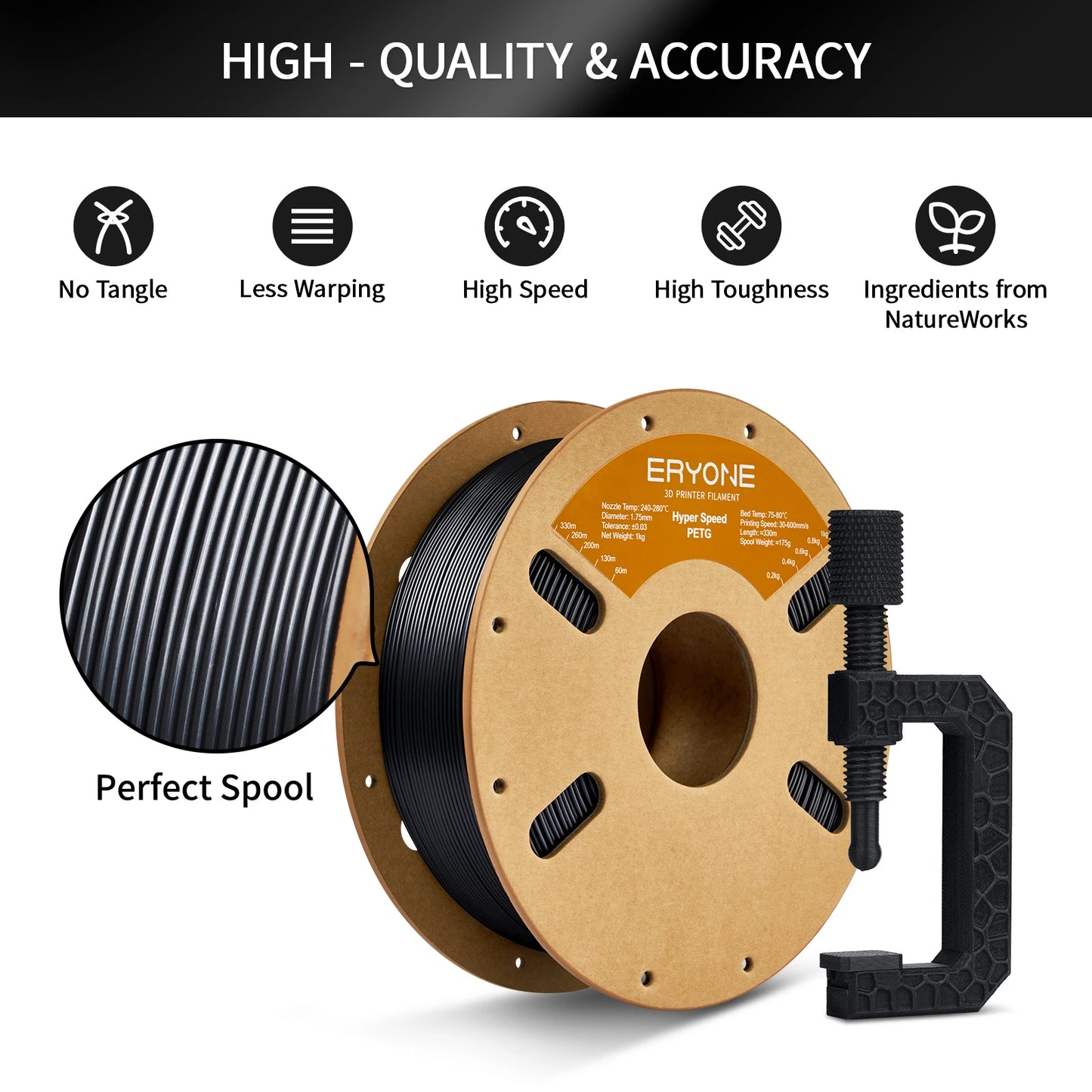 ERYONE 3KG High Speed PETG Filament 1.75mm +/- 0.03mm, 3D Printing Filament PETG Fit Most FDM Printer, 1kg (2.2LBS) / Spool