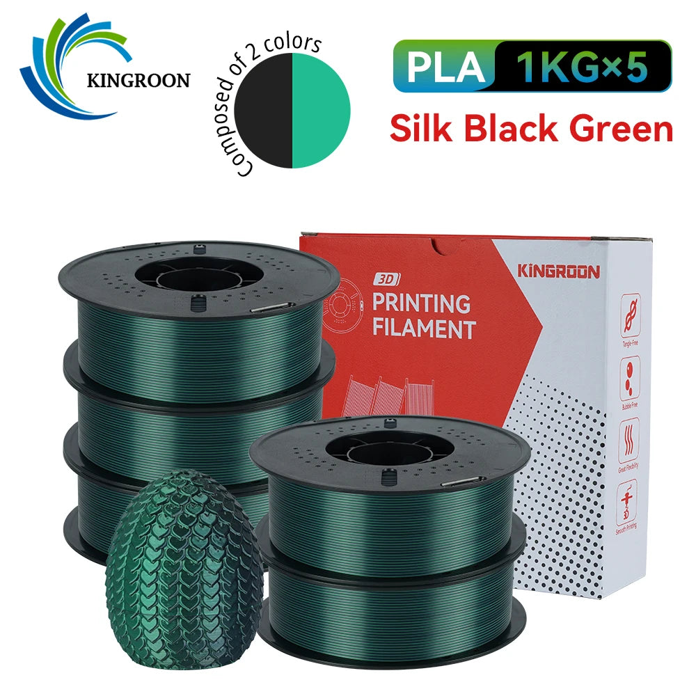 KINGROON 5KG 3KG 1KG PLA Silk 2colors Filament 1.75mm filamentos para impresora 3D High Gloss Finish Vibrant & Shiny Tangle-Free