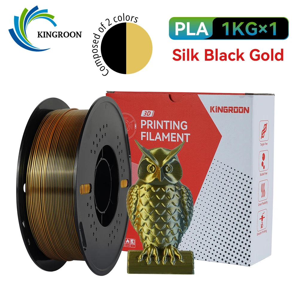 KINGROON 5KG 3KG 1KG PLA Silk 2colors Filament 1.75mm filamentos para impresora 3D High Gloss Finish Vibrant & Shiny Tangle-Free