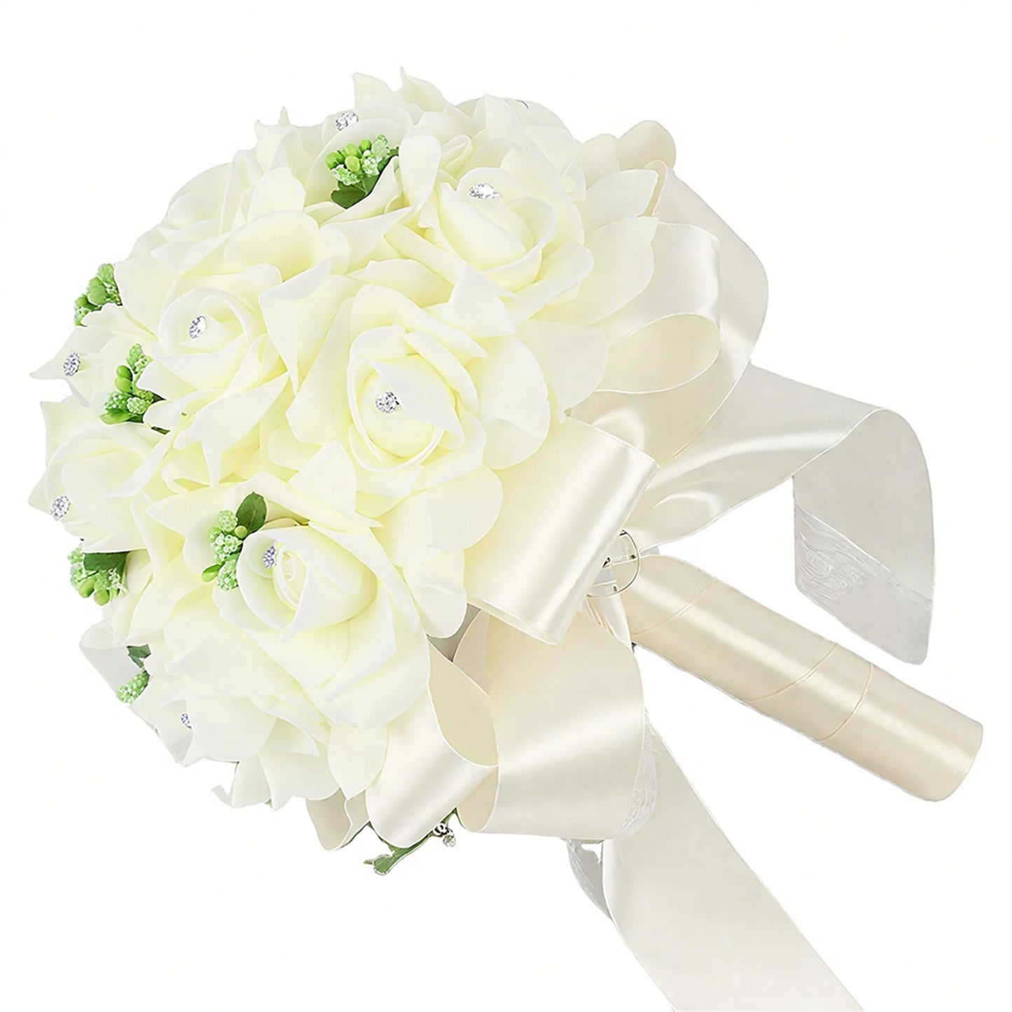 Elegant Crystal Pearl Bridal Bouquet with Satin Ribbons and Rhinestone Accents for Wedding Ceremony Decorations and Photo Booth