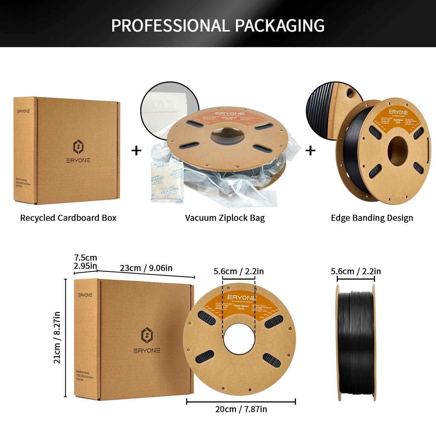 ERYONE 3KG High Speed PETG Filament 1.75mm +/- 0.03mm, 3D Printing Filament PETG Fit Most FDM Printer, 1kg (2.2LBS) / Spool