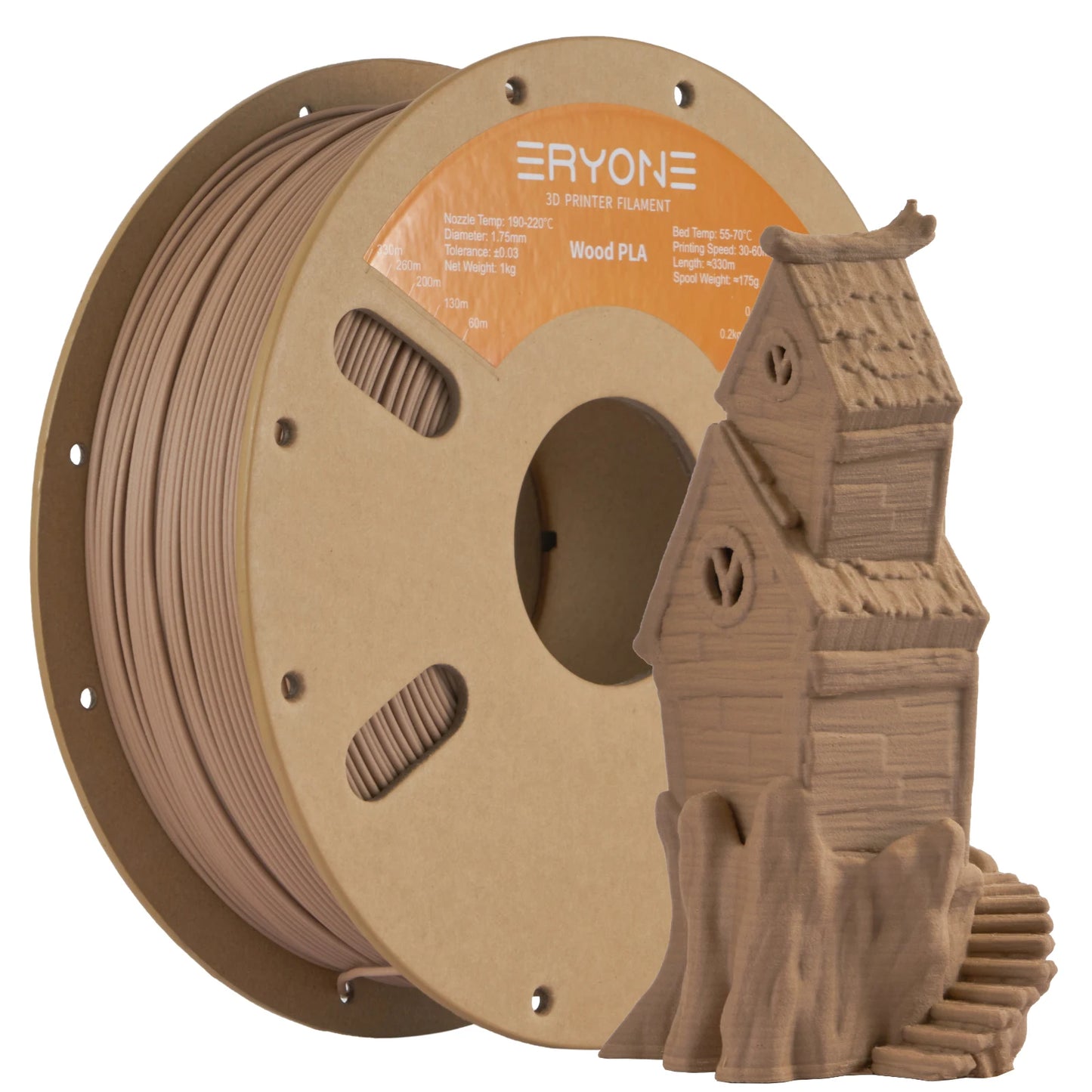 ERYONE 1kg/3KG/10KG Wood PLA Filament 3D Printer PLA Filament 1.75mm +/- 0.03mm, PLA Filament 1KG Cardboard Spool(2.2LBS)