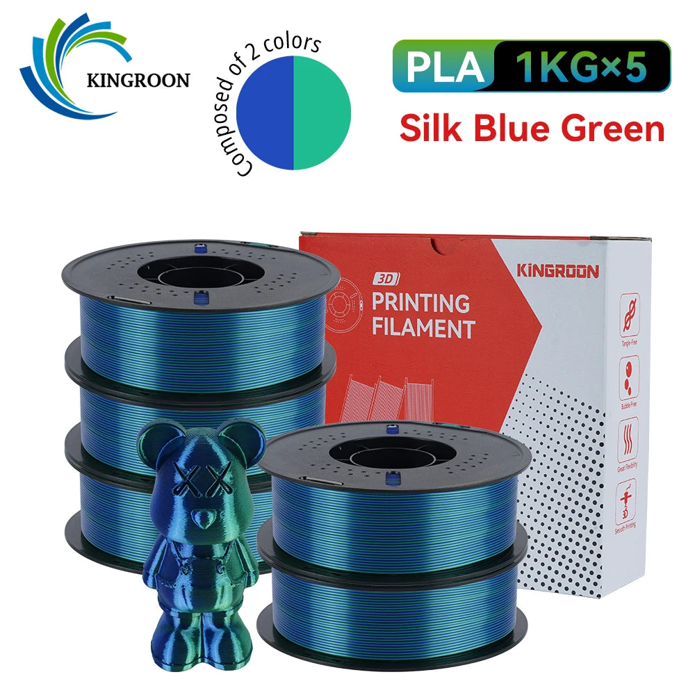 KINGROON 5KG 3KG 1KG PLA Silk 2colors Filament 1.75mm filamentos para impresora 3D High Gloss Finish Vibrant & Shiny Tangle-Free