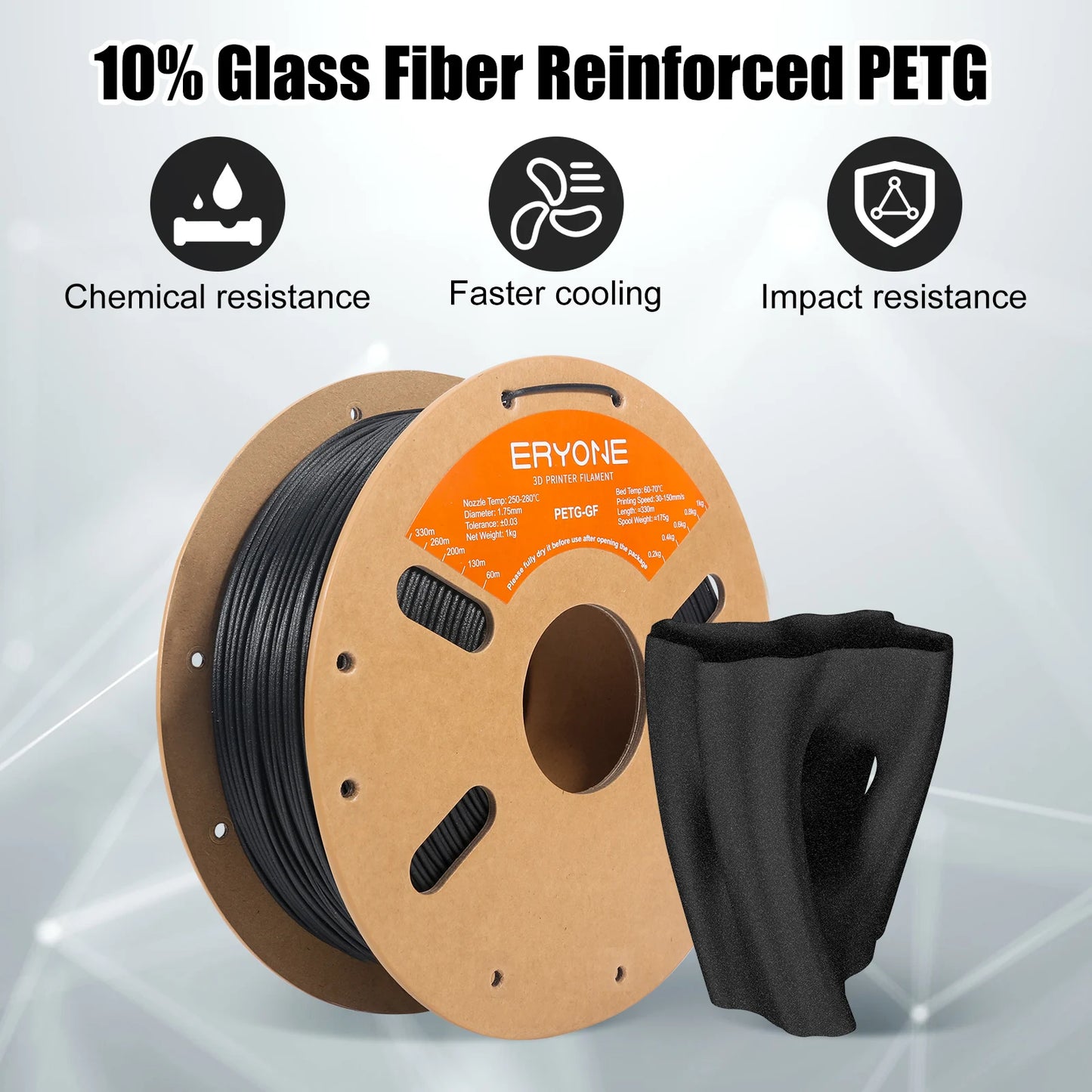 ERYONE 1/5KG  PETG Glass Fiber Filament 1.75mm +/- 0.03mm, 3D Printing Filament PETG GF, 1kg (2.2 LBS)/Spool