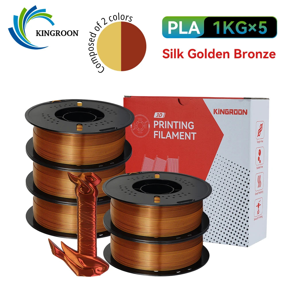 KINGROON 5KG 3KG 1KG PLA Silk 2colors Filament 1.75mm filamentos para impresora 3D High Gloss Finish Vibrant & Shiny Tangle-Free