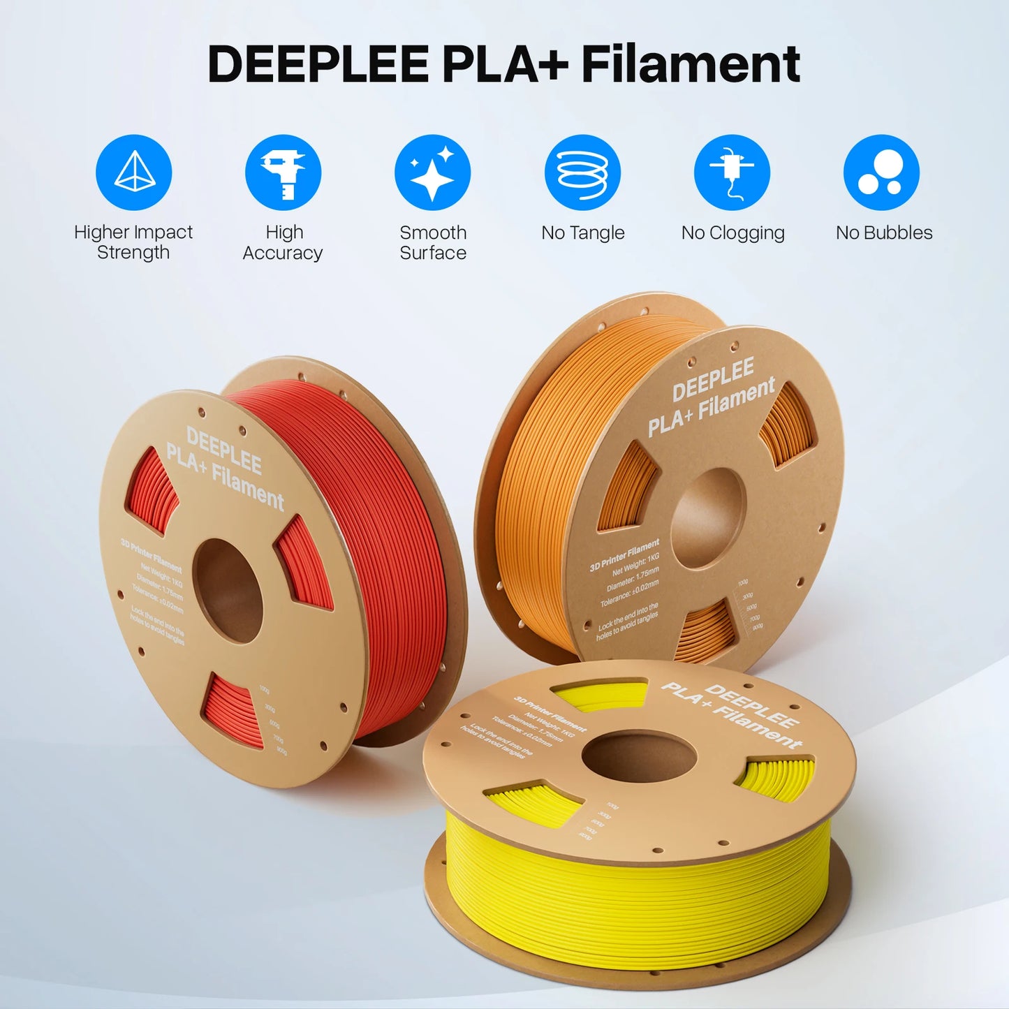 DEEPLEE PLA+ Filament 1.75mm 3D PLA for 3D Printer Consumables Material Compatible with Most FDM Printers(1KG/Spool, 2.2 lbs)