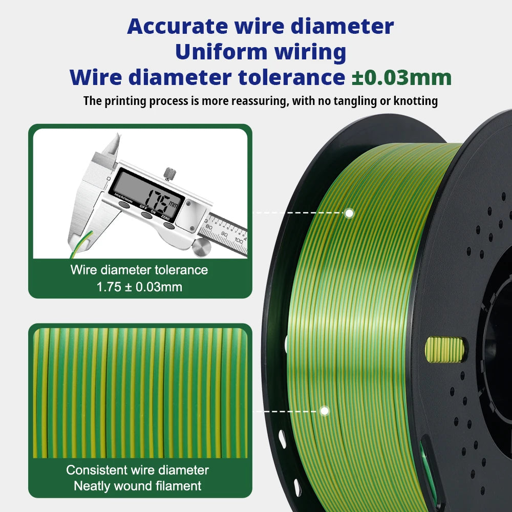 KINGROON 5KG 3KG 1KG PLA Silk 2colors Filament 1.75mm filamentos para impresora 3D High Gloss Finish Vibrant & Shiny Tangle-Free