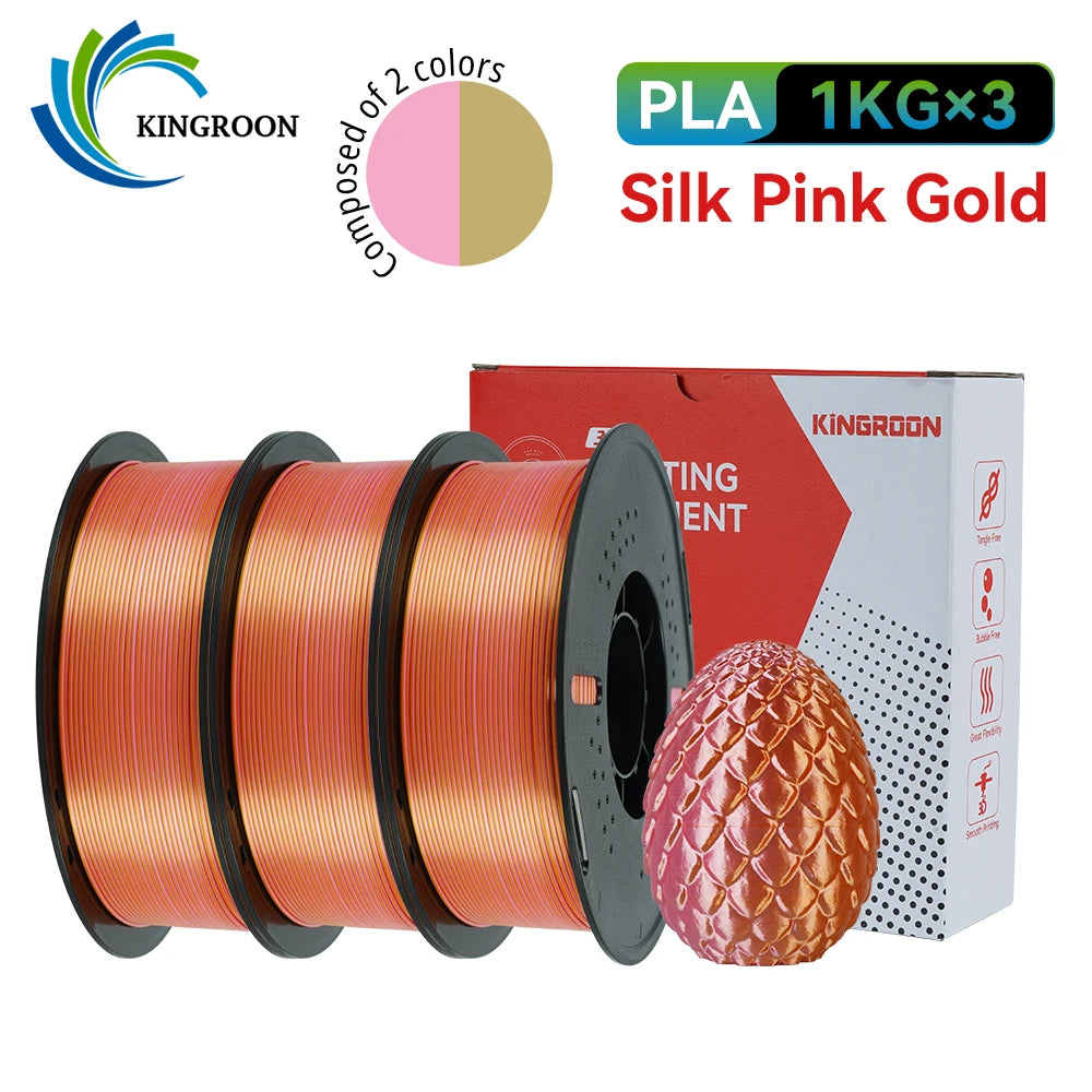 KINGROON 5KG 3KG 1KG PLA Silk 2colors Filament 1.75mm filamentos para impresora 3D High Gloss Finish Vibrant & Shiny Tangle-Free