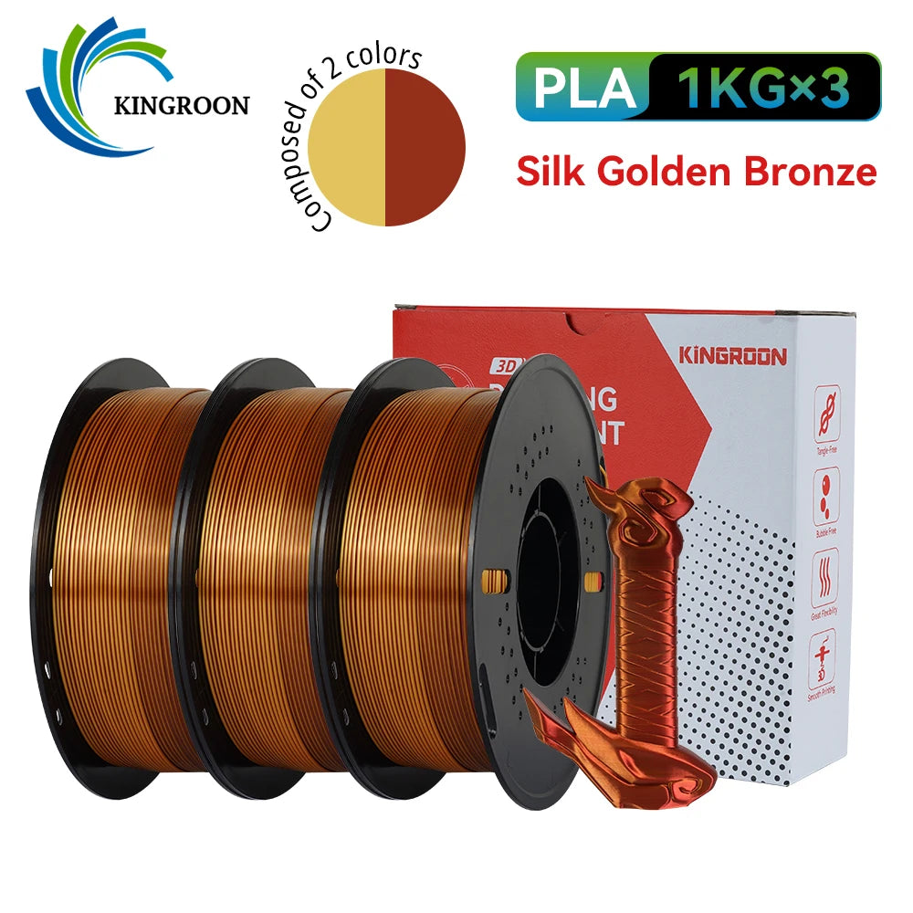 KINGROON 5KG 3KG 1KG PLA Silk 2colors Filament 1.75mm filamentos para impresora 3D High Gloss Finish Vibrant & Shiny Tangle-Free