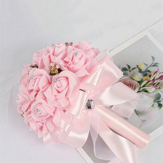 Elegant Crystal Pearl Bridal Bouquet with Satin Ribbons and Rhinestone Accents for Wedding Ceremony Decorations and Photo Booth