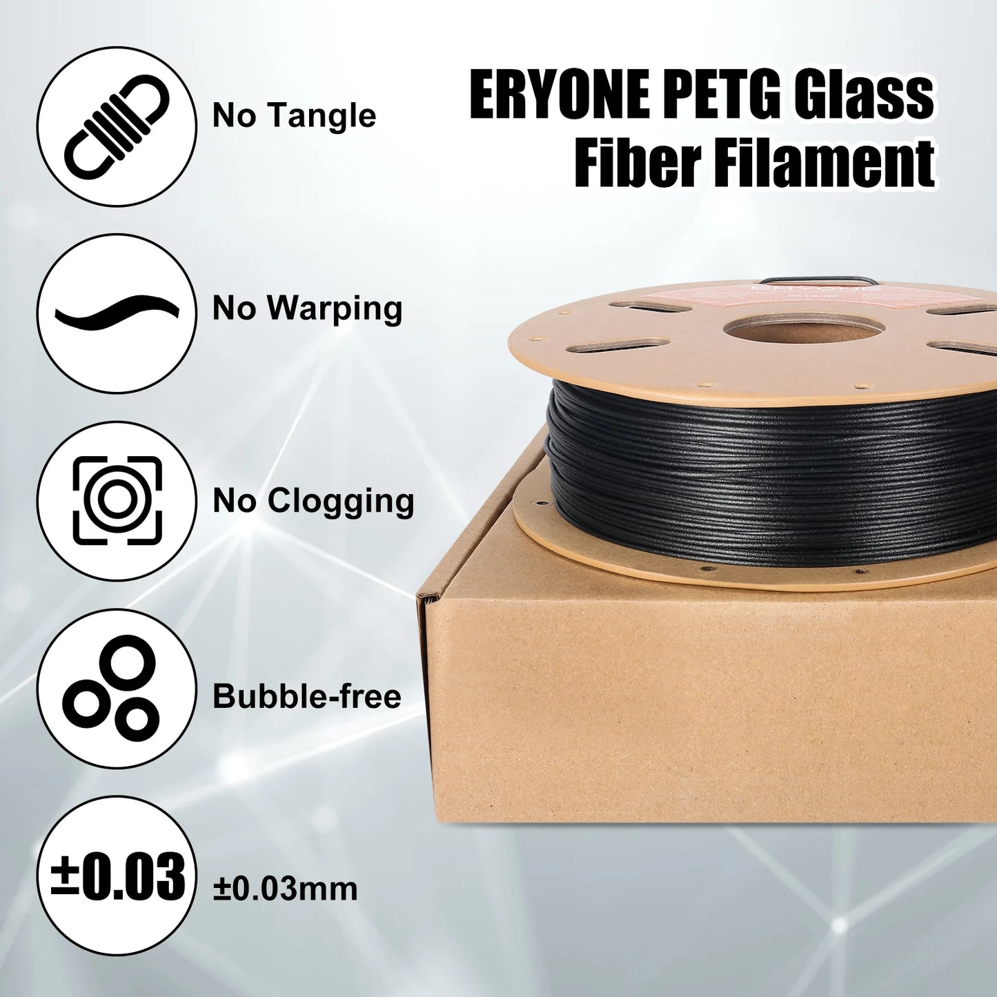 ERYONE 1/5KG  PETG Glass Fiber Filament 1.75mm +/- 0.03mm, 3D Printing Filament PETG GF, 1kg (2.2 LBS)/Spool