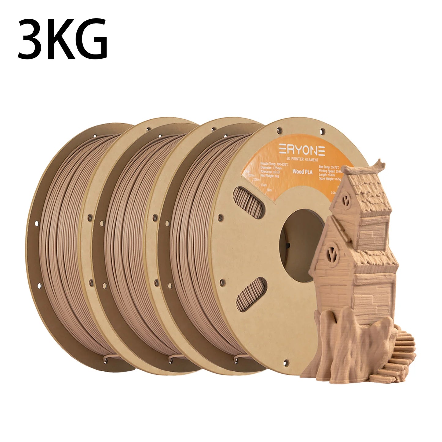 ERYONE 1kg/3KG/10KG Wood PLA Filament 3D Printer PLA Filament 1.75mm +/- 0.03mm, PLA Filament 1KG Cardboard Spool(2.2LBS)