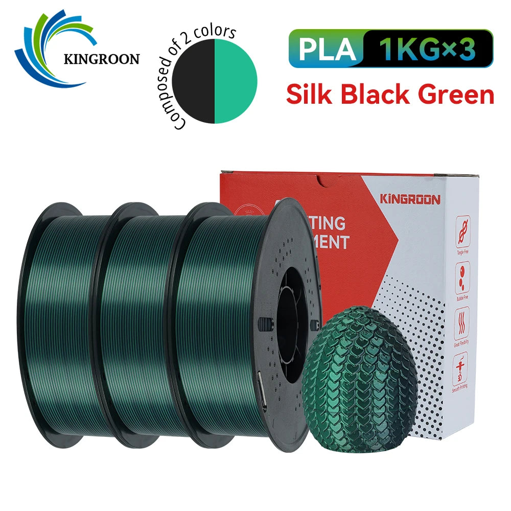 KINGROON 5KG 3KG 1KG PLA Silk 2colors Filament 1.75mm filamentos para impresora 3D High Gloss Finish Vibrant & Shiny Tangle-Free