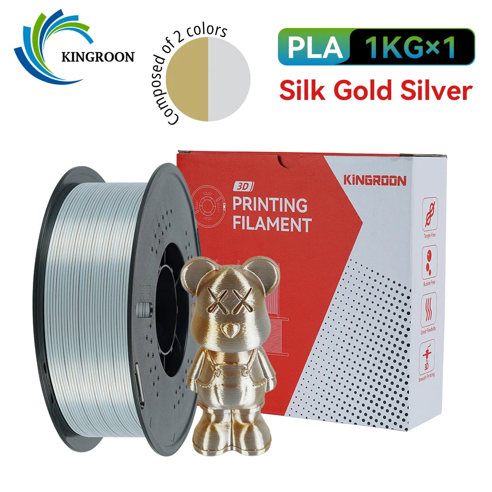 KINGROON 5KG 3KG 1KG PLA Silk 2colors Filament 1.75mm filamentos para impresora 3D High Gloss Finish Vibrant & Shiny Tangle-Free