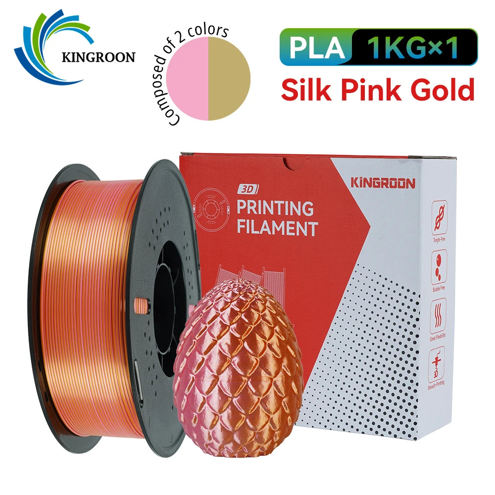 KINGROON 5KG 3KG 1KG PLA Silk 2colors Filament 1.75mm filamentos para impresora 3D High Gloss Finish Vibrant & Shiny Tangle-Free