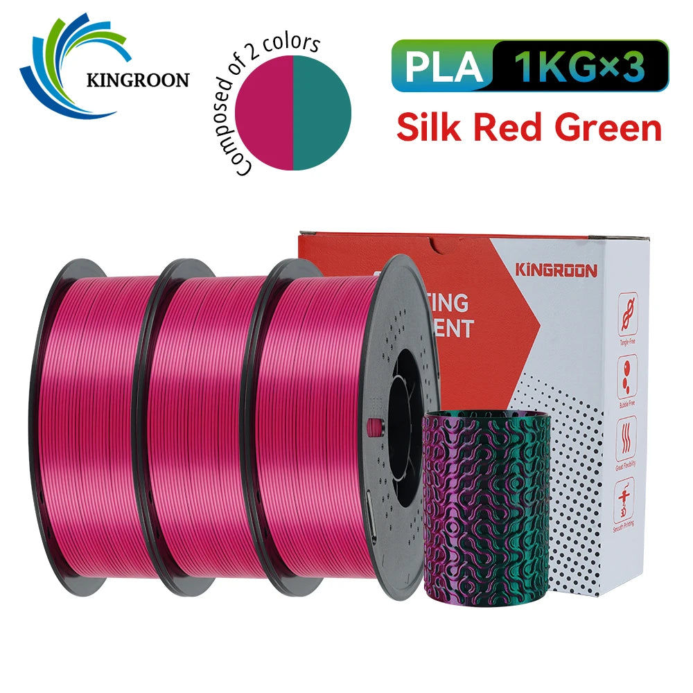 KINGROON 5KG 3KG 1KG PLA Silk 2colors Filament 1.75mm filamentos para impresora 3D High Gloss Finish Vibrant & Shiny Tangle-Free