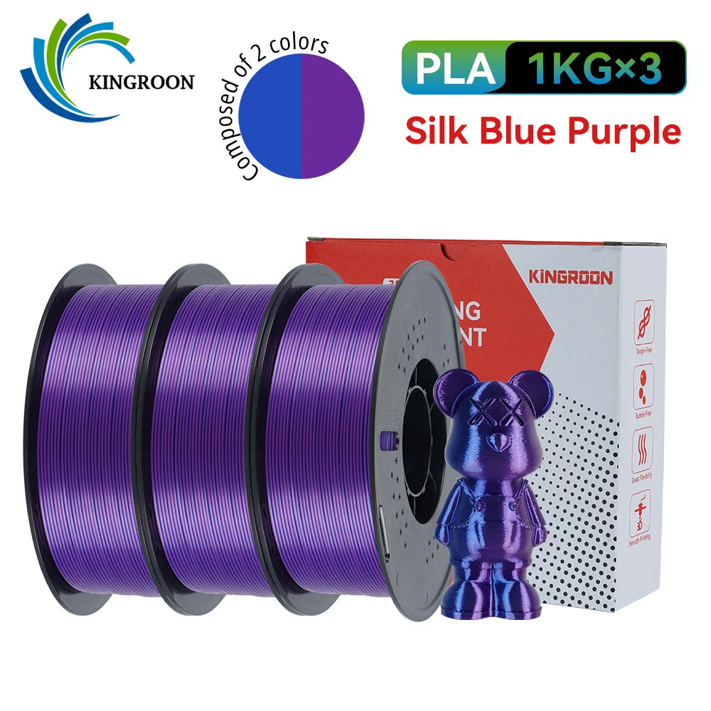 KINGROON 5KG 3KG 1KG PLA Silk 2colors Filament 1.75mm filamentos para impresora 3D High Gloss Finish Vibrant & Shiny Tangle-Free