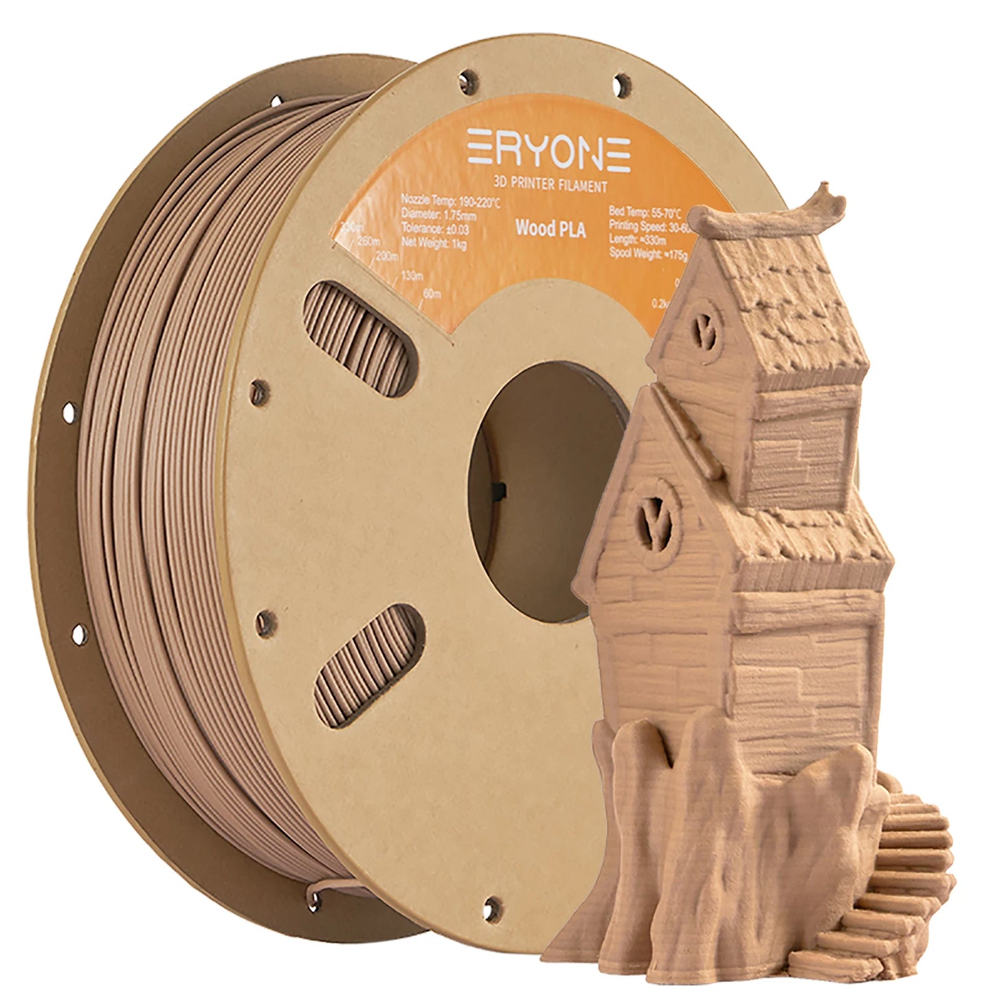 ERYONE 1kg/3KG/10KG Wood PLA Filament 3D Printer PLA Filament 1.75mm +/- 0.03mm, PLA Filament 1KG Cardboard Spool(2.2LBS)