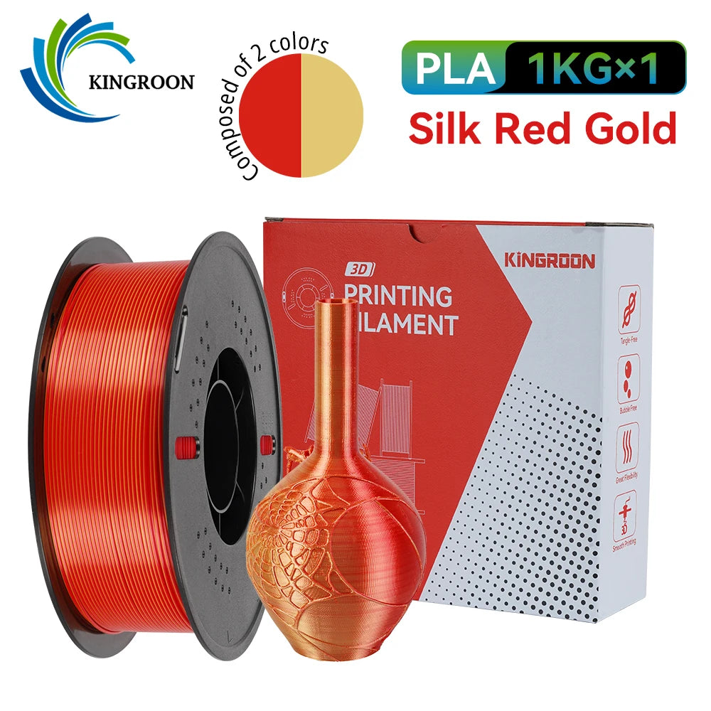 KINGROON 5KG 3KG 1KG PLA Silk 2colors Filament 1.75mm filamentos para impresora 3D High Gloss Finish Vibrant & Shiny Tangle-Free