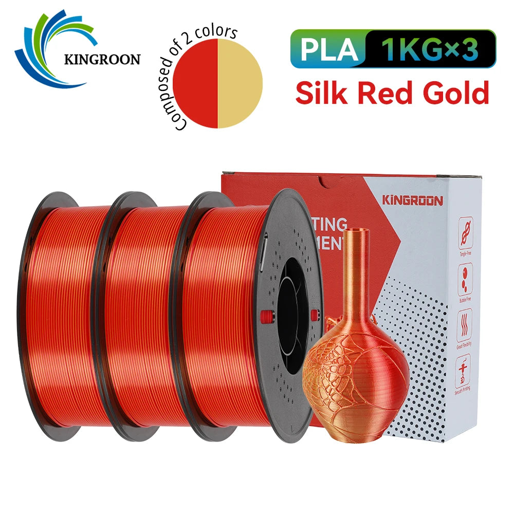 KINGROON 5KG 3KG 1KG PLA Silk 2colors Filament 1.75mm filamentos para impresora 3D High Gloss Finish Vibrant & Shiny Tangle-Free