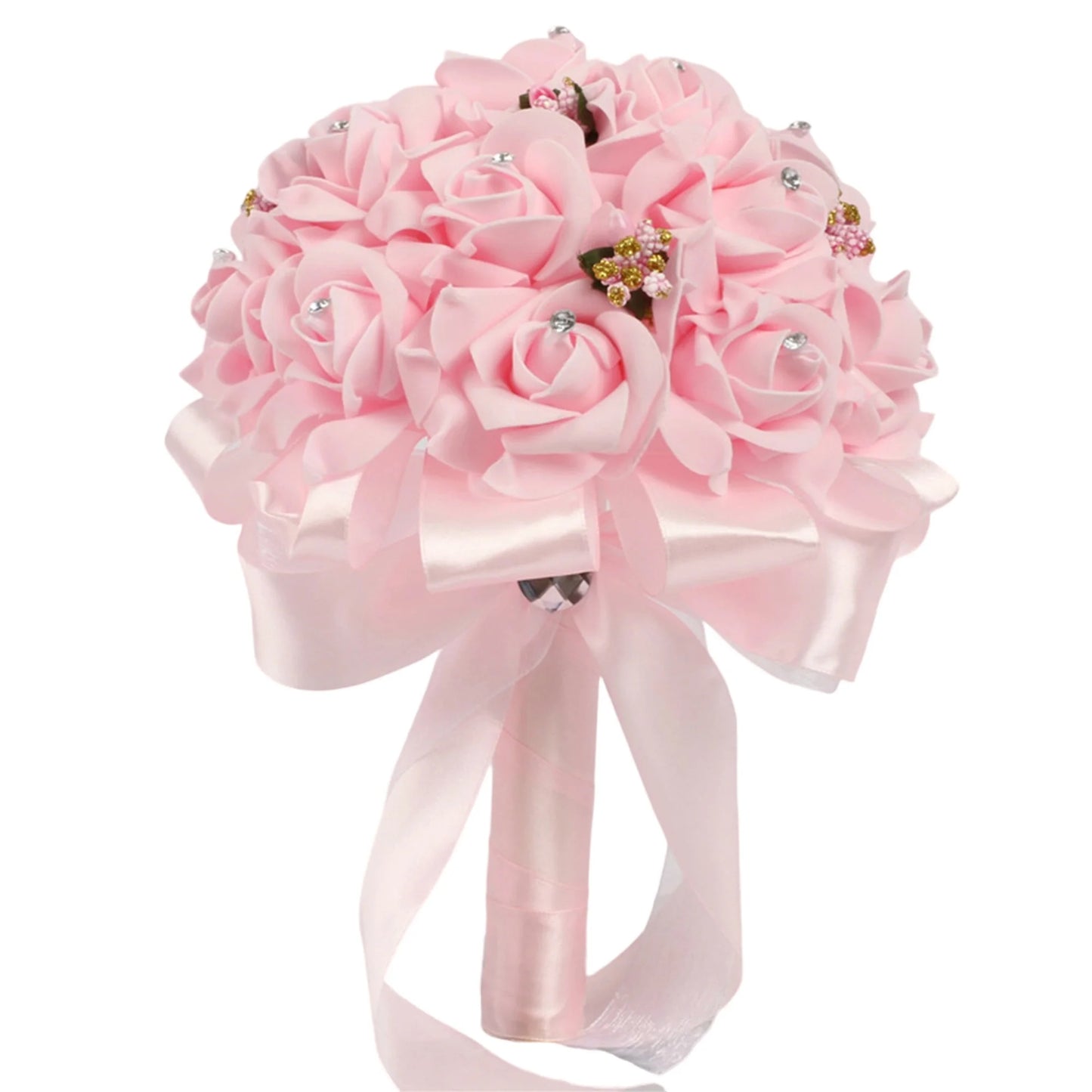 Elegant Crystal Pearl Bridal Bouquet with Satin Ribbons and Rhinestone Accents for Wedding Ceremony Decorations and Photo Booth