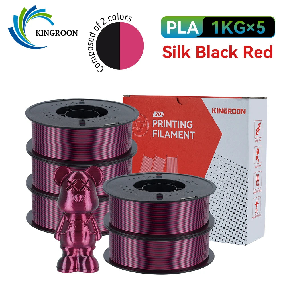 KINGROON 5KG 3KG 1KG PLA Silk 2colors Filament 1.75mm filamentos para impresora 3D High Gloss Finish Vibrant & Shiny Tangle-Free