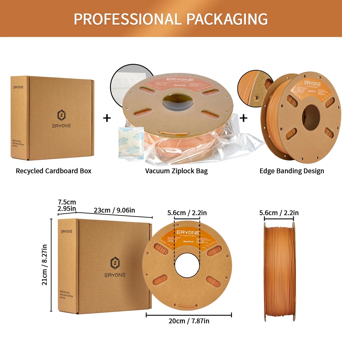 ERYONE 1kg/3KG/10KG Wood PLA Filament 3D Printer PLA Filament 1.75mm +/- 0.03mm, PLA Filament 1KG Cardboard Spool(2.2LBS)