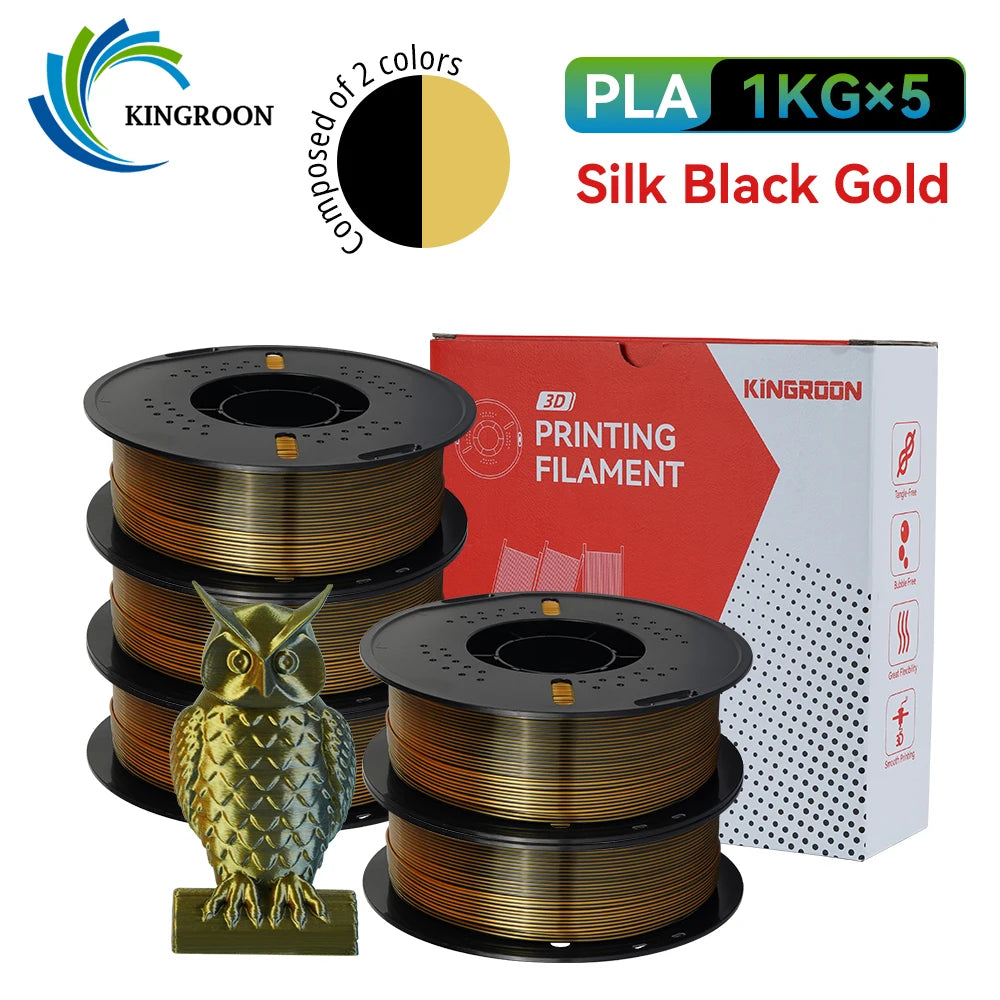 KINGROON 5KG 3KG 1KG PLA Silk 2colors Filament 1.75mm filamentos para impresora 3D High Gloss Finish Vibrant & Shiny Tangle-Free