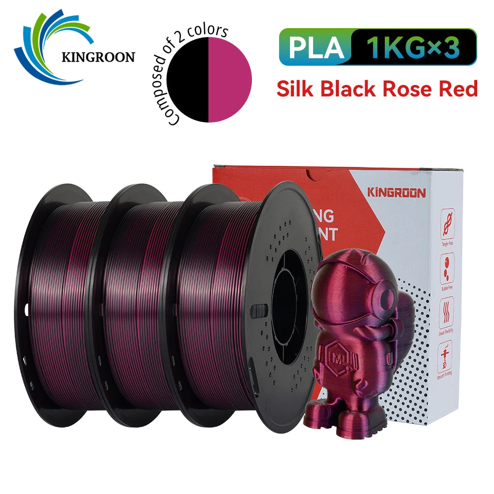 KINGROON 5KG 3KG 1KG PLA Silk 2colors Filament 1.75mm filamentos para impresora 3D High Gloss Finish Vibrant & Shiny Tangle-Free
