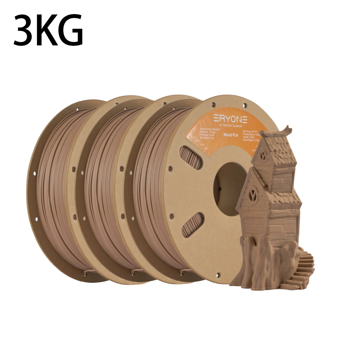 ERYONE 1kg/3KG/10KG Wood PLA Filament 3D Printer PLA Filament 1.75mm +/- 0.03mm, PLA Filament 1KG Cardboard Spool(2.2LBS)