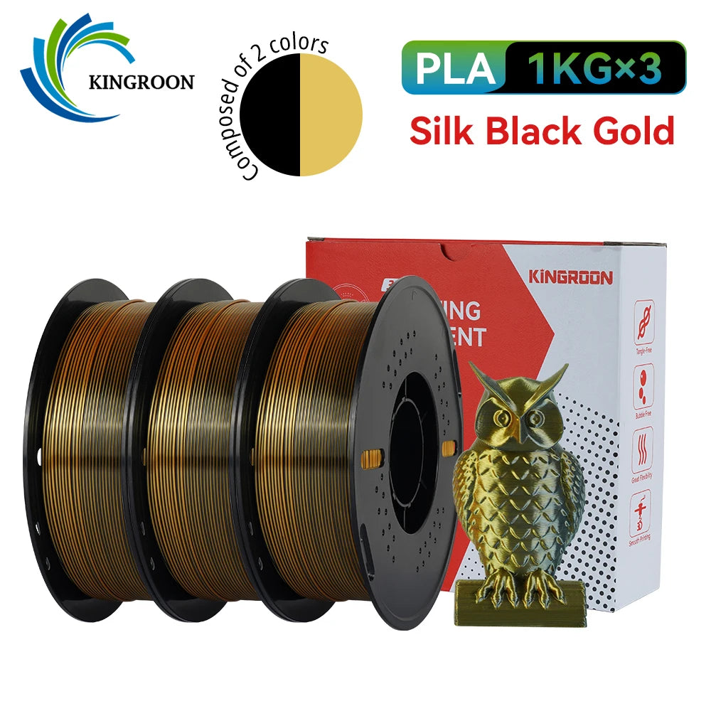 KINGROON 5KG 3KG 1KG PLA Silk 2colors Filament 1.75mm filamentos para impresora 3D High Gloss Finish Vibrant & Shiny Tangle-Free