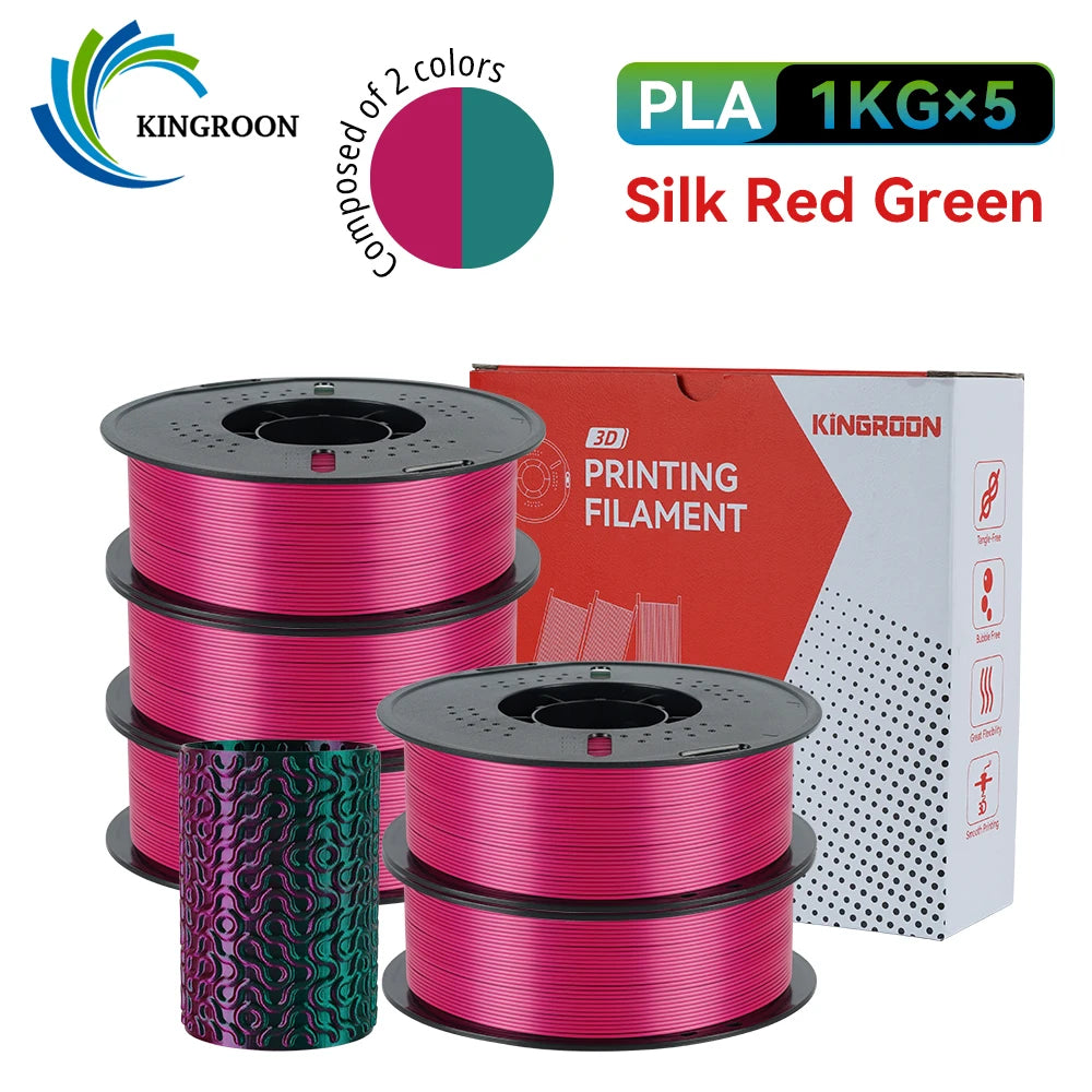 KINGROON 5KG 3KG 1KG PLA Silk 2colors Filament 1.75mm filamentos para impresora 3D High Gloss Finish Vibrant & Shiny Tangle-Free