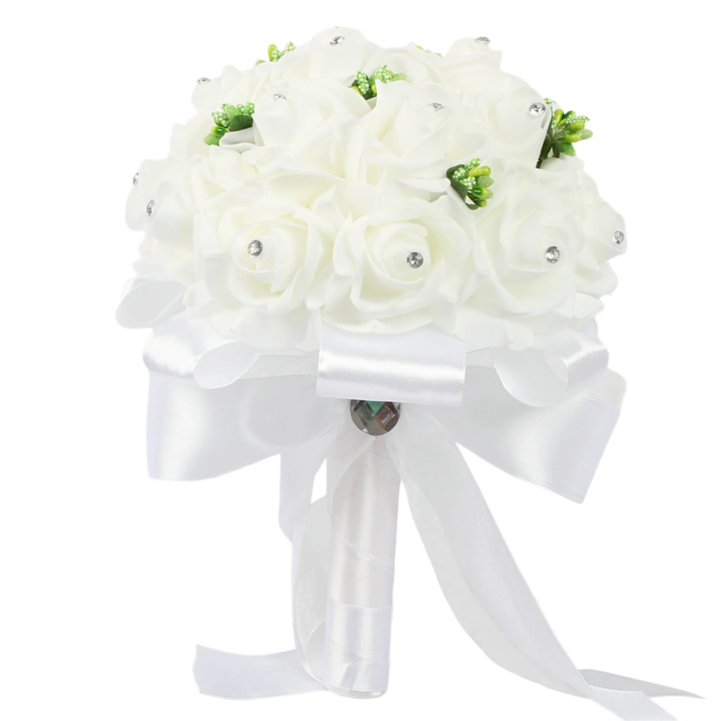 Elegant Crystal Pearl Bridal Bouquet with Satin Ribbons and Rhinestone Accents for Wedding Ceremony Decorations and Photo Booth