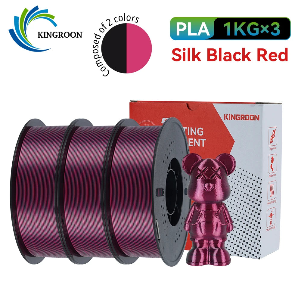 KINGROON 5KG 3KG 1KG PLA Silk 2colors Filament 1.75mm filamentos para impresora 3D High Gloss Finish Vibrant & Shiny Tangle-Free