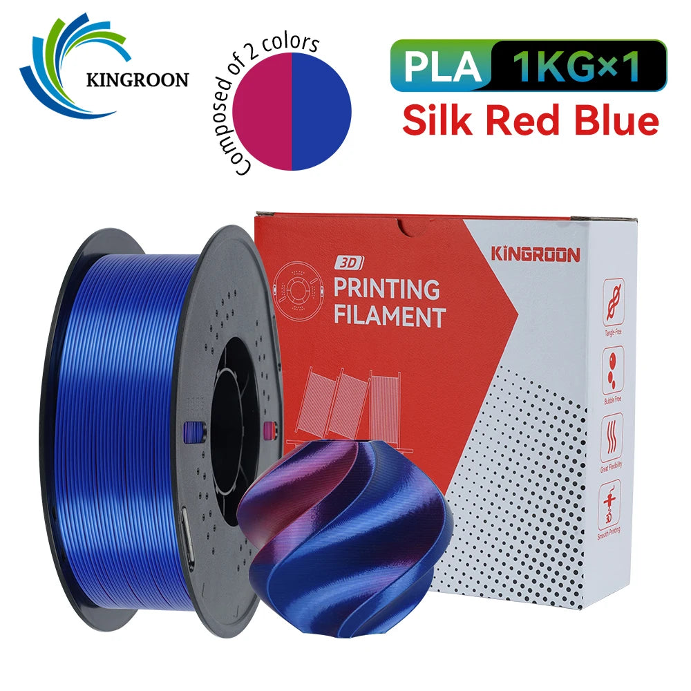 KINGROON 5KG 3KG 1KG PLA Silk 2colors Filament 1.75mm filamentos para impresora 3D High Gloss Finish Vibrant & Shiny Tangle-Free