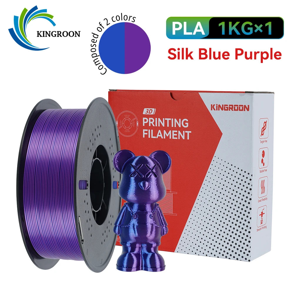 KINGROON 5KG 3KG 1KG PLA Silk 2colors Filament 1.75mm filamentos para impresora 3D High Gloss Finish Vibrant & Shiny Tangle-Free