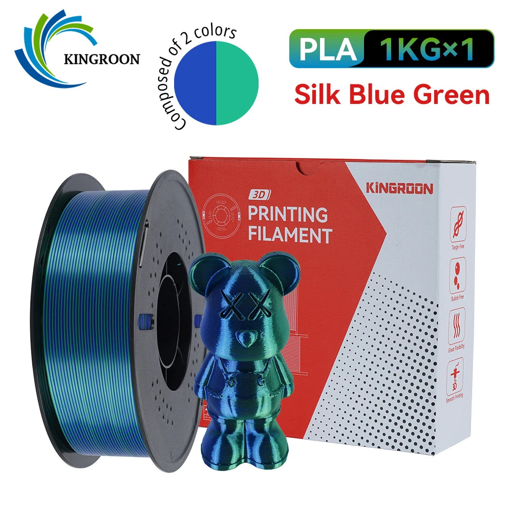 KINGROON 5KG 3KG 1KG PLA Silk 2colors Filament 1.75mm filamentos para impresora 3D High Gloss Finish Vibrant & Shiny Tangle-Free