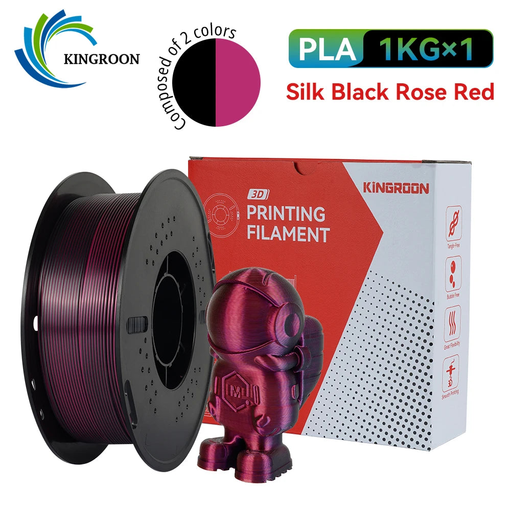 KINGROON 5KG 3KG 1KG PLA Silk 2colors Filament 1.75mm filamentos para impresora 3D High Gloss Finish Vibrant & Shiny Tangle-Free